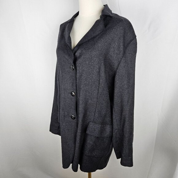 Trixi Schober Longline Cashmere Blazer Jacket Size 12 Dark Gray Germany Luxury - Picture 3 of 10